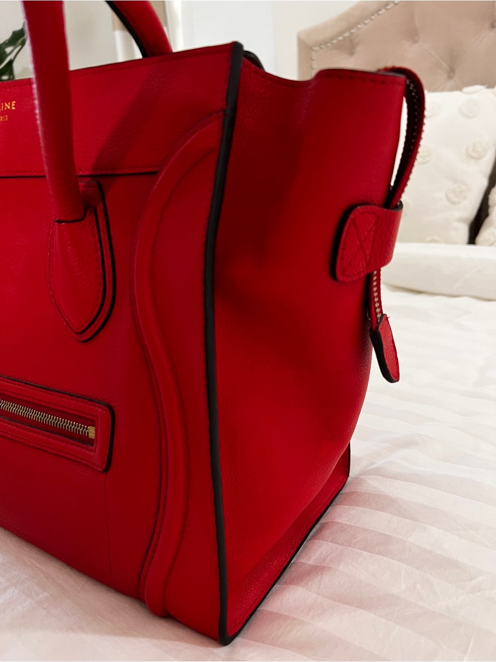 Celine Red Leather Mini Luggage Tote - Picture 2 of 16